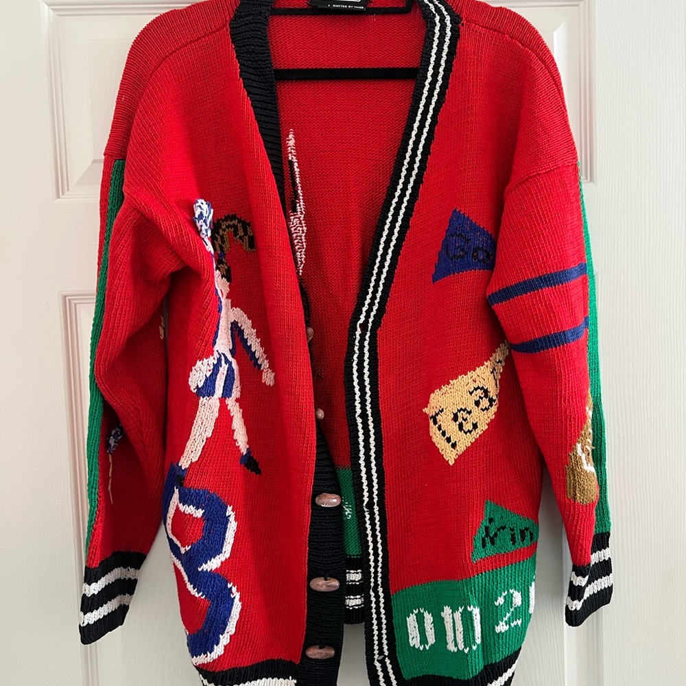 Vintage! Berek Colorful Graphic Knit Cardigan Large